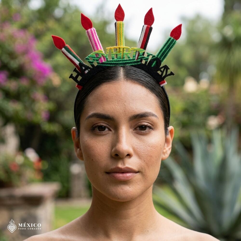 Multicolor Mexican Cambaya Happy Birthday Headband – Handmade Candle Party Gift